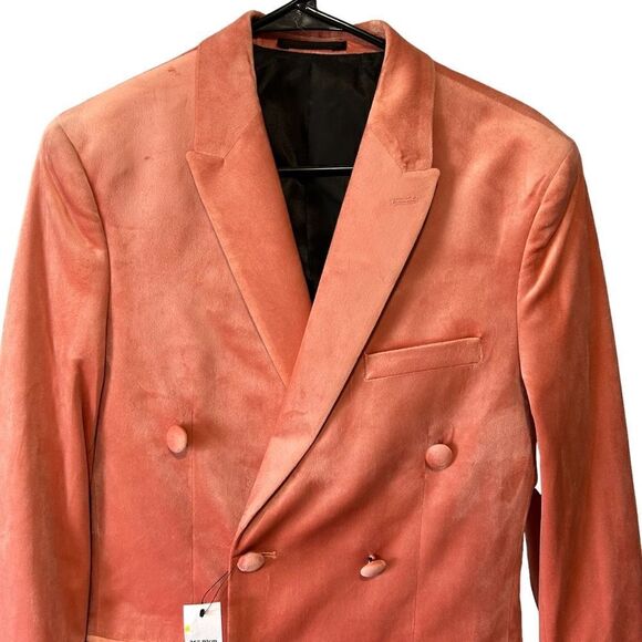 Topman slim double breasted six button velvet blazer in pink - Picture 6 of 11